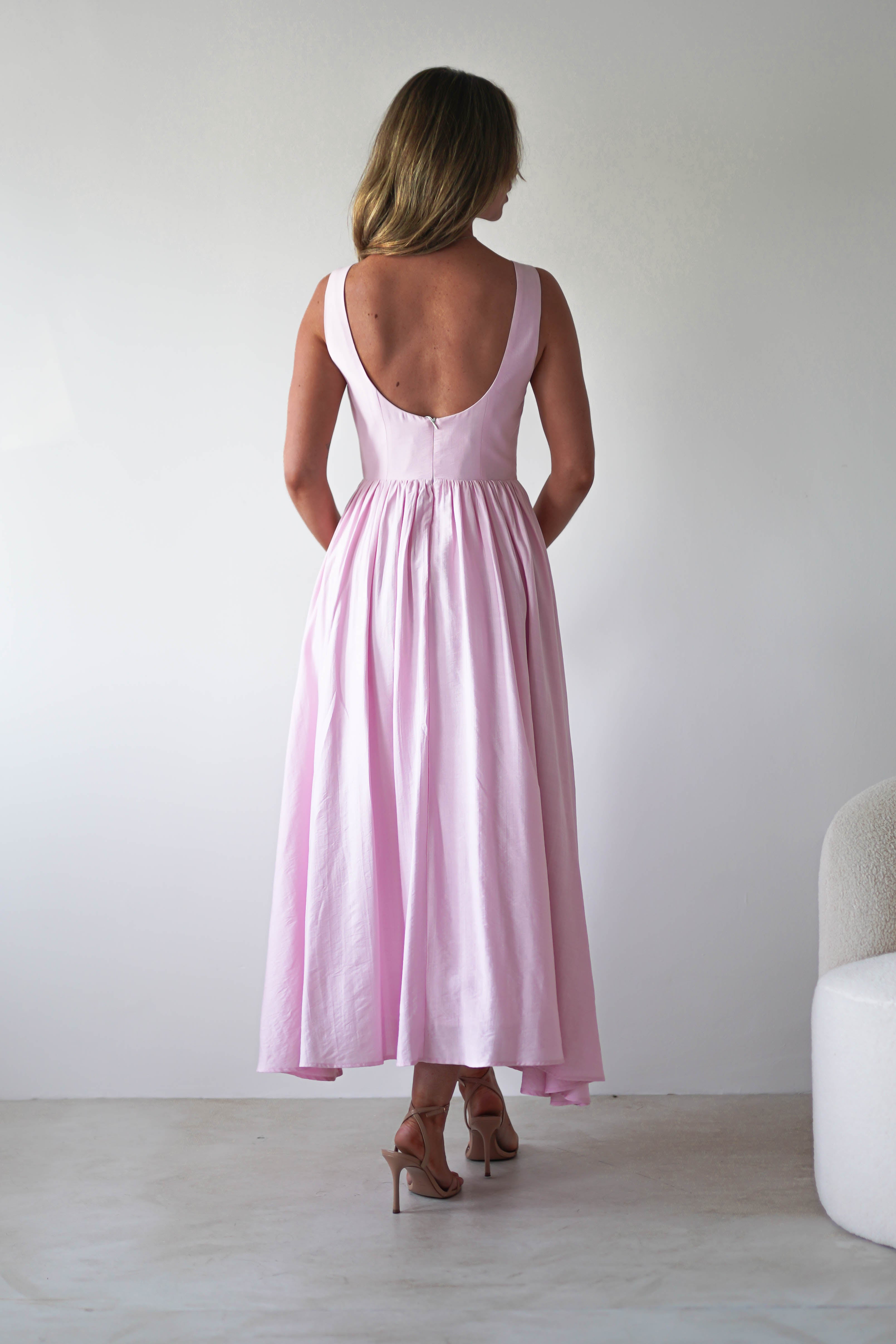 Monroe Skater Midaxi Dress Pink | Wedding Guest Dress | Skater | Oh Hello Clothing