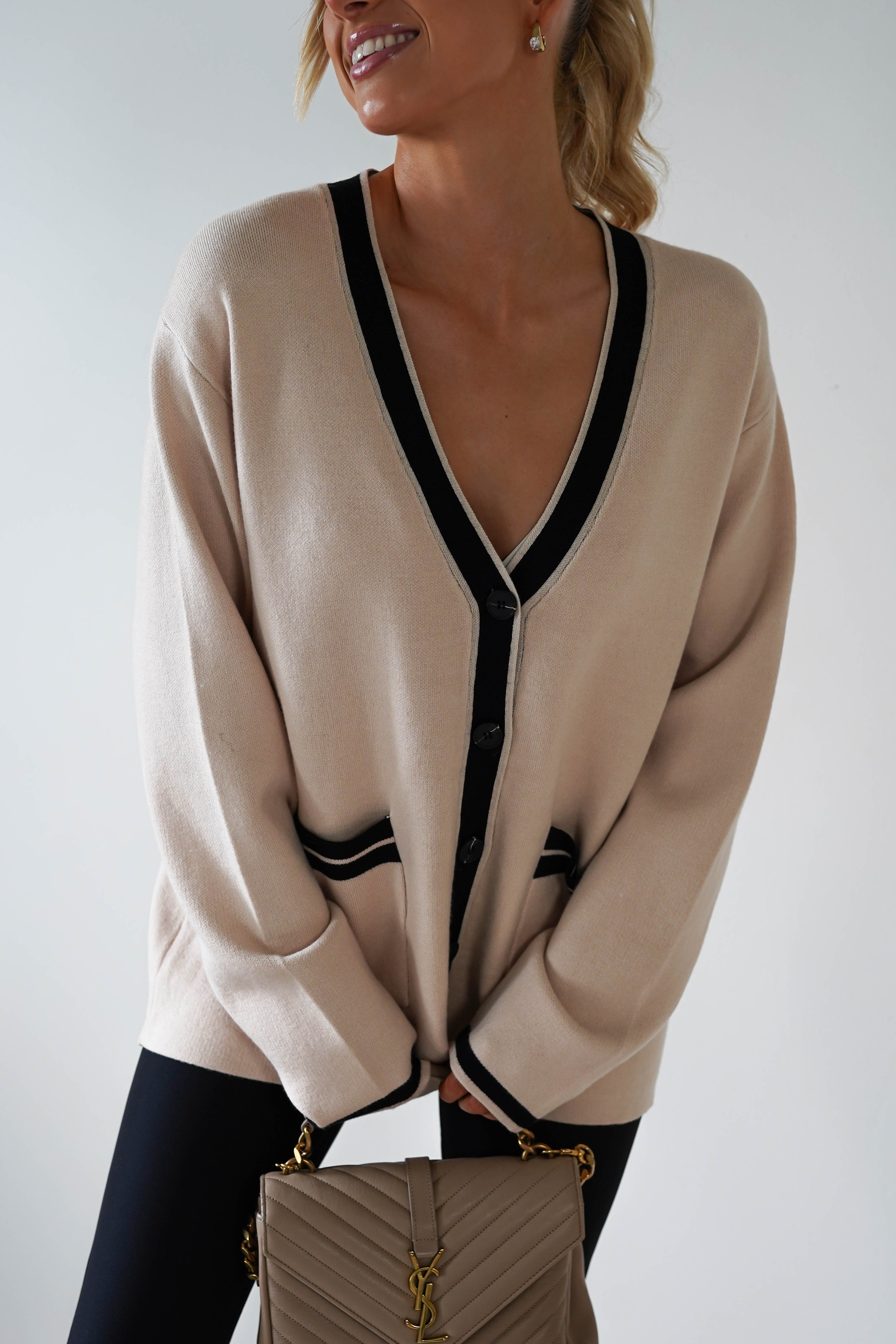 Calvin Cream Black Oversized 2-Tone Cardigan | Oh Hello Clothing