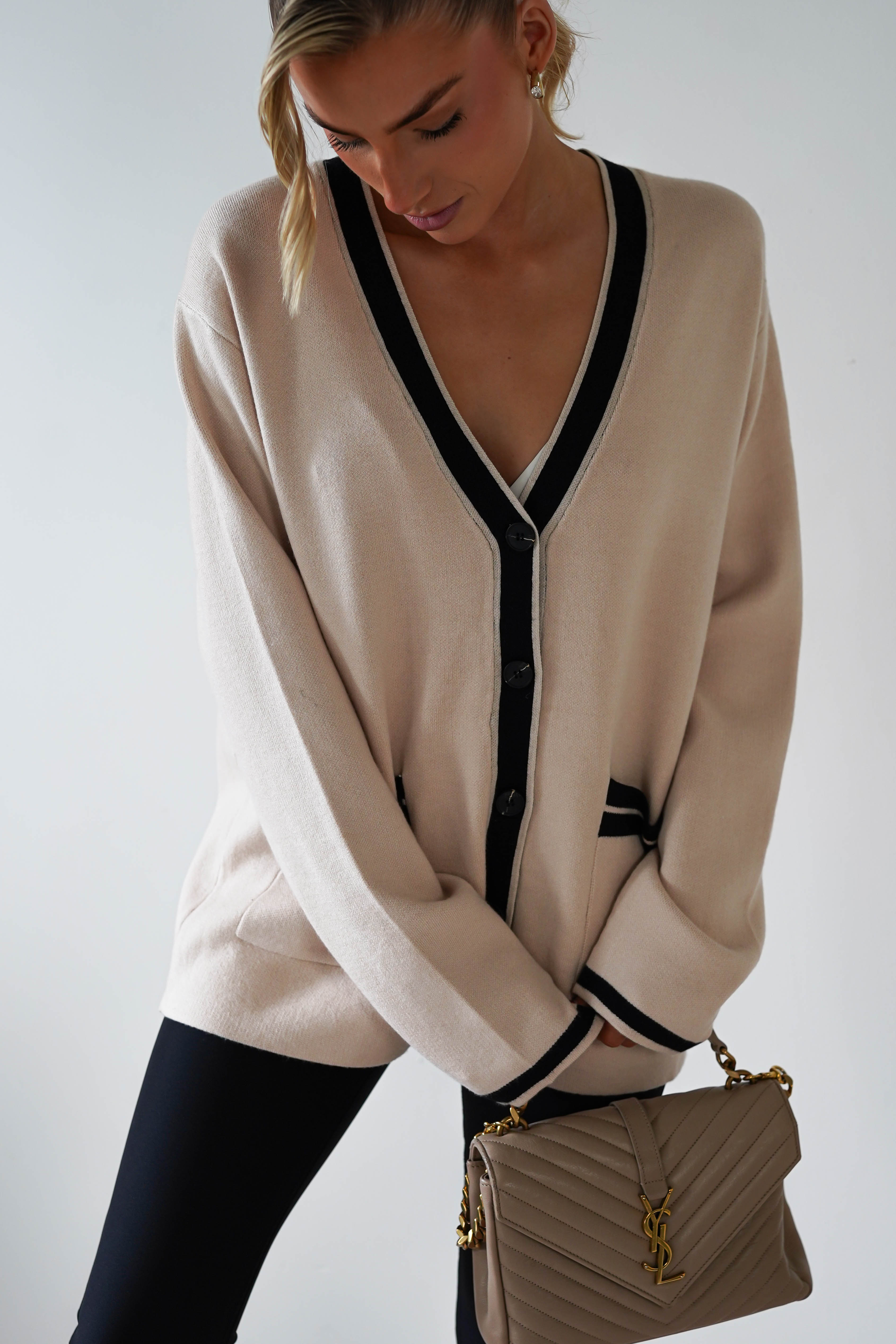 Calvin Cream Black Oversized 2-Tone Cardigan | Oh Hello Clothing