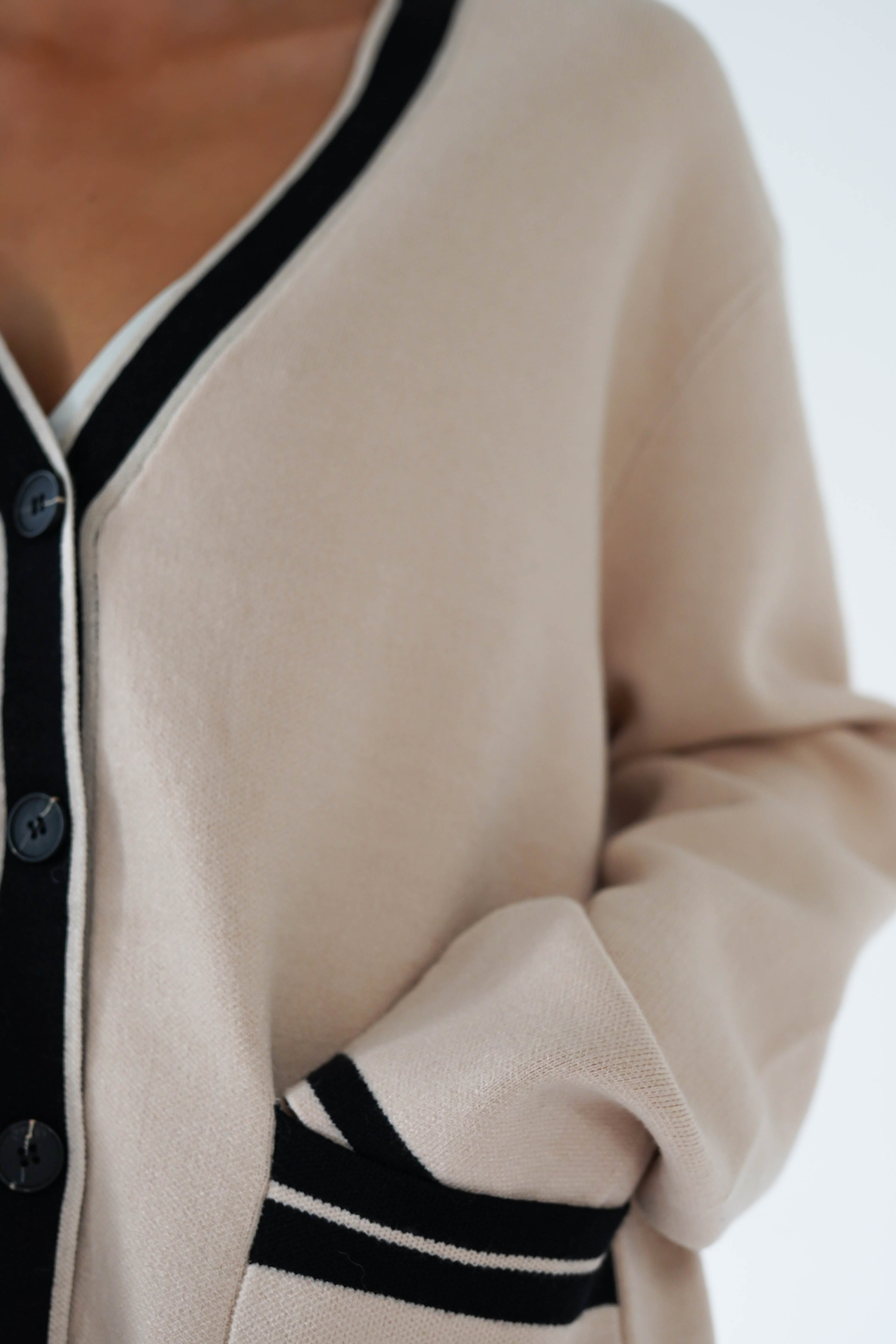 Calvin Cream Black Oversized 2-Tone Cardigan | Oh Hello Clothing