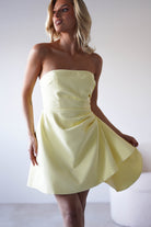 Quinta Strapless Mini Dress Yellow | Wedding Guest Dress | Oh Hello Clothing