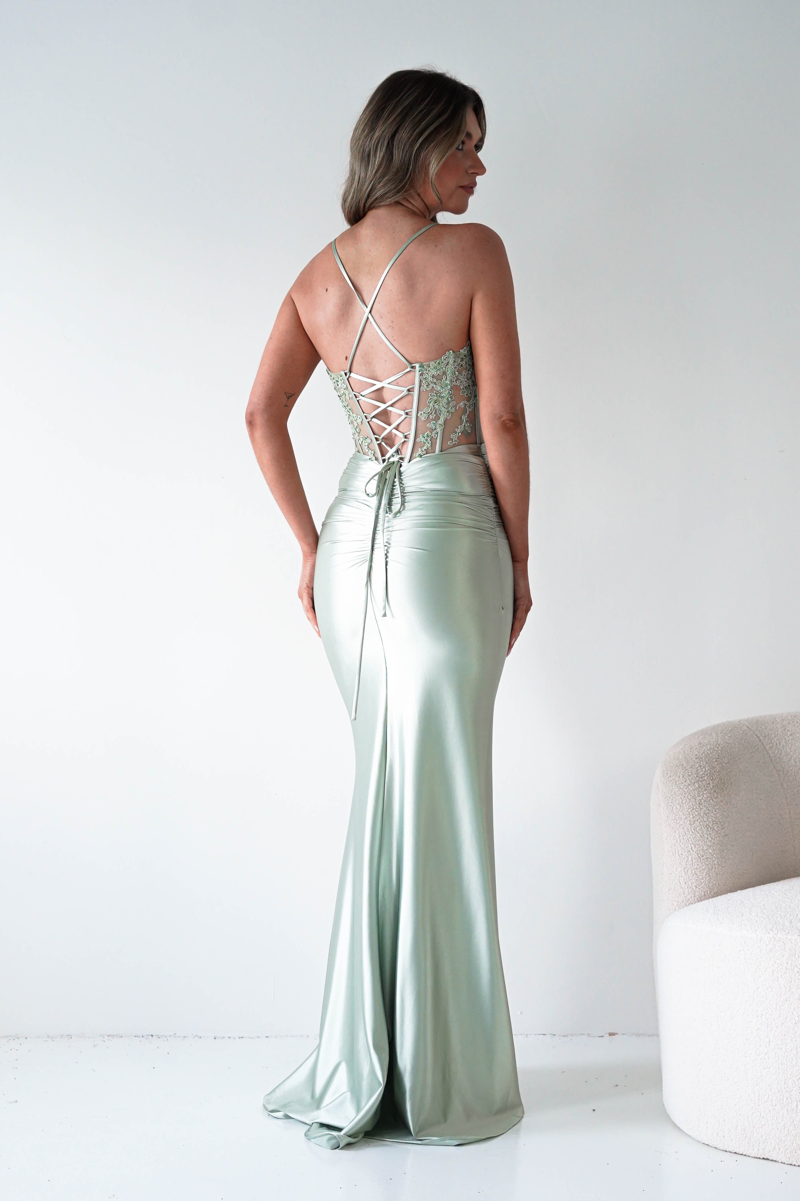 Oh Hello Clothing Dresses > Prom Dresses 1*DONE- Raya Embellished Corset Gown | NEW COLOUR- Sage SAMPLE (Copy) (Copy)