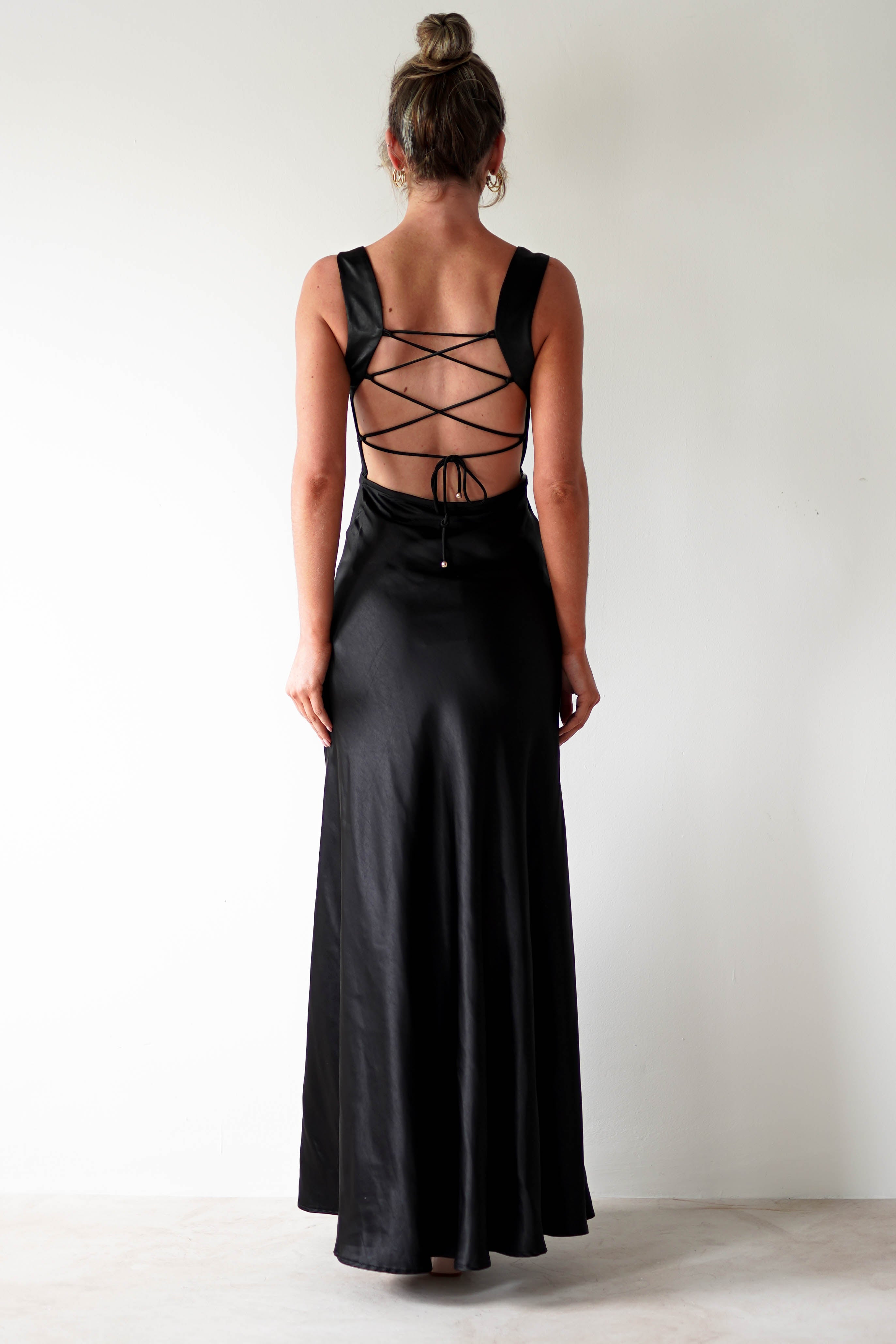 Riviera Soft Satin Maxi Gown | Black | Debs & Prom | Formal Gown | Oh Hello Clothing
