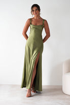 Riviera Soft Satin Maxi Gown | Olive | Debs & Prom | Formal Gown | Oh Hello Clothing