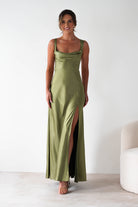 Riviera Soft Satin Maxi Gown | Olive | Debs & Prom | Formal Gown | Oh Hello Clothing