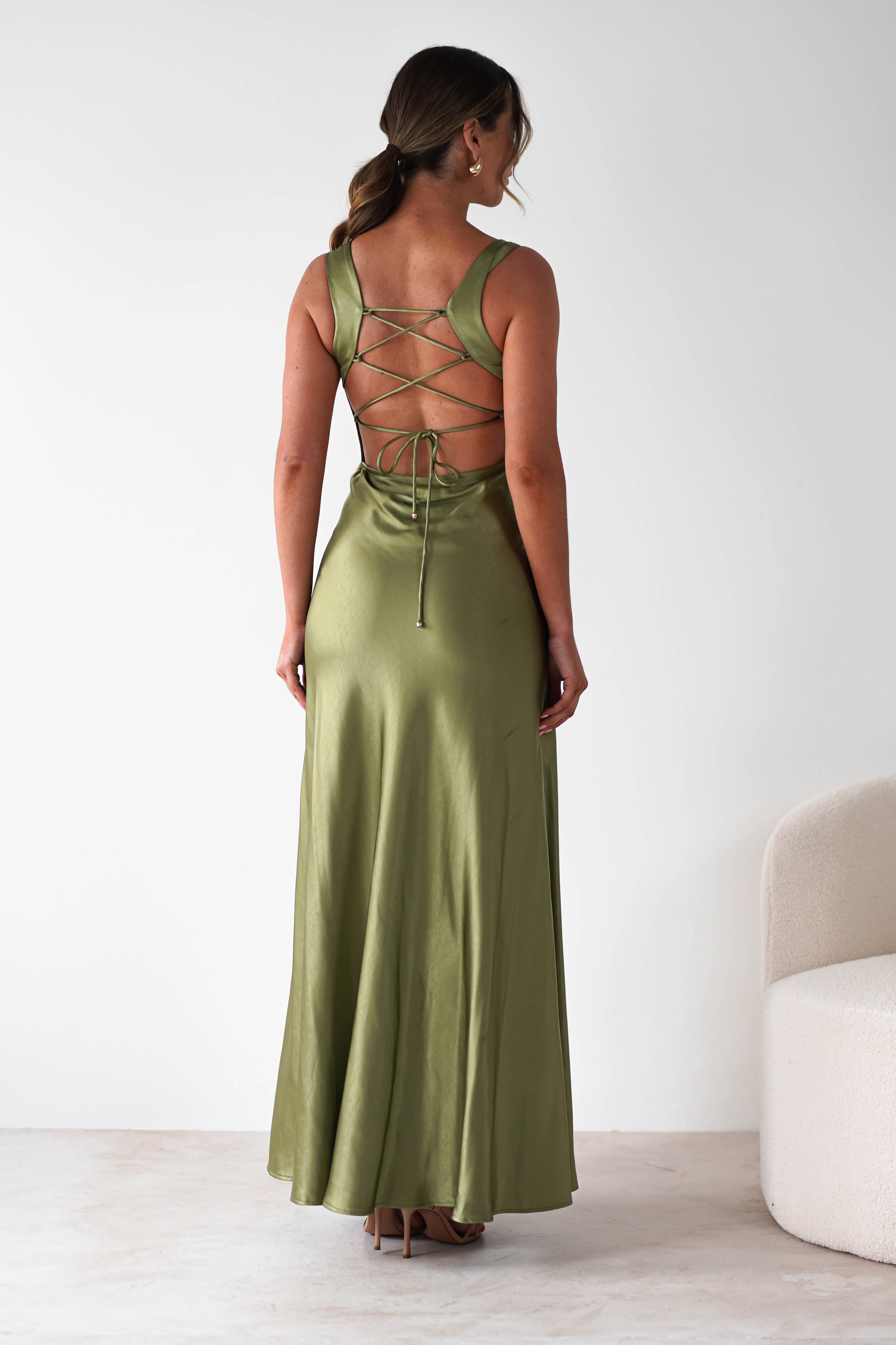 Riviera Soft Satin Maxi Gown | Olive | Debs & Prom | Formal Gown | Oh Hello Clothing