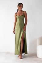 Riviera Soft Satin Maxi Gown | Olive | Debs & Prom | Formal Gown | Oh Hello Clothing