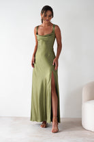 Riviera Soft Satin Maxi Gown | Olive | Debs & Prom | Formal Gown | Oh Hello Clothing