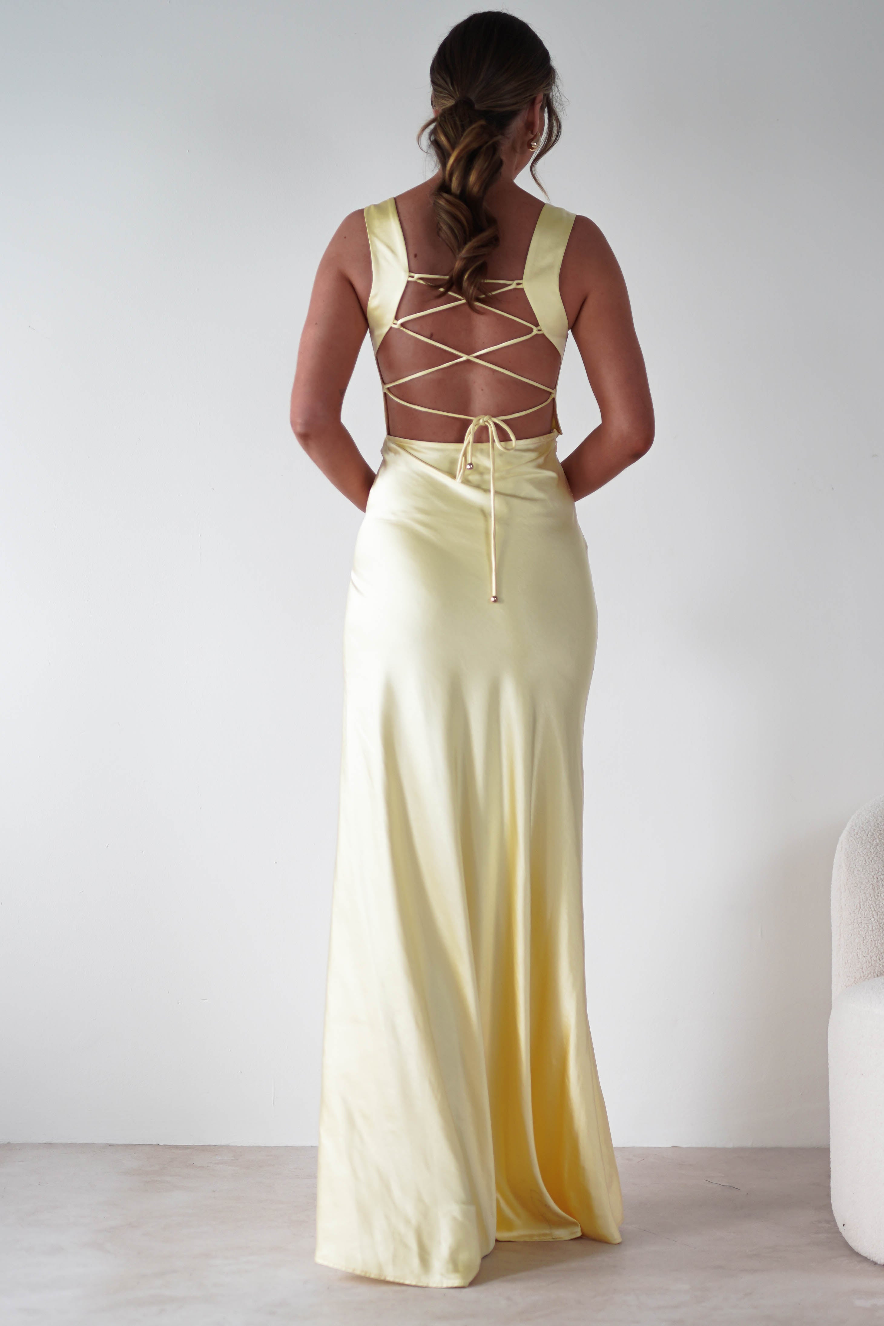 Riviera Soft Satin Maxi Gown | Yellow | Debs & Prom | Formal Gown | Oh Hello Clothing