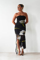 Kristie Strapless Mesh Midi Dress Black | Wedding Guest Dress | Midi | Mesh | Oh Hello Clothing