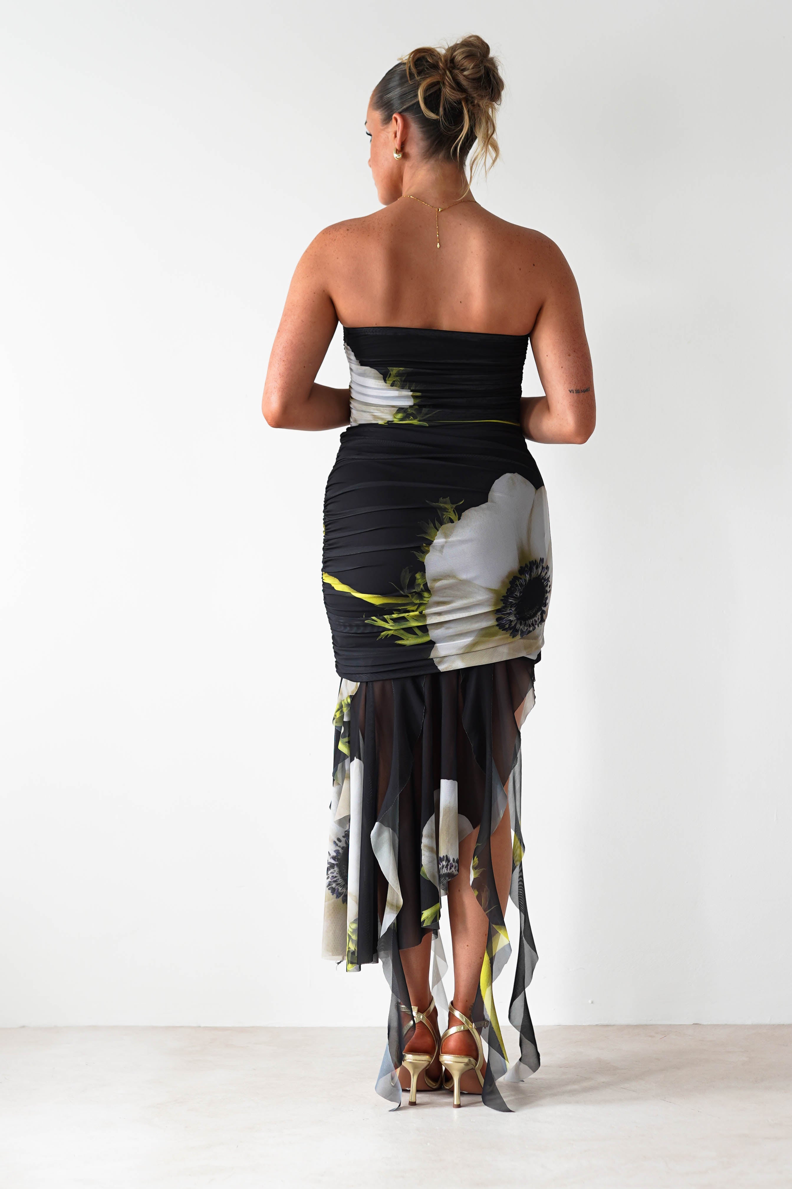 Kristie Strapless Mesh Midi Dress Black | Wedding Guest Dress | Midi | Mesh | Oh Hello Clothing