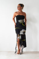 Kristie Strapless Mesh Midi Dress Black | Wedding Guest Dress | Midi | Mesh | Oh Hello Clothing