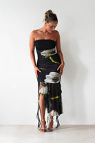 Kristie Strapless Mesh Midi Dress Black | Wedding Guest Dress | Midi | Mesh | Oh Hello Clothing