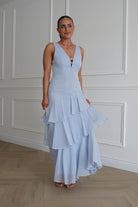Oh Hello Clothing Dresses > Prom Dresses 1*DONE-SAMPLE DRES-JY26017- Powder Blue Tiered Maxi Dress with bead detail