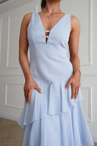 Oh Hello Clothing Dresses > Prom Dresses 1*DONE-SAMPLE DRES-JY26017- Powder Blue Tiered Maxi Dress with bead detail