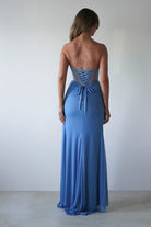 Robyn Draped Fitted Stapless Gown | Blue | Debs & Prom | Formal Gown | Oh Hello Clothing