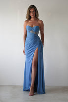 Robyn Draped Fitted Stapless Gown | Blue | Debs & Prom | Formal Gown | Oh Hello Clothing