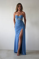 Robyn Draped Fitted Stapless Gown | Blue | Debs & Prom | Formal Gown | Oh Hello Clothing
