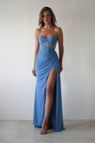 Robyn Draped Fitted Stapless Gown | Blue | Debs & Prom | Formal Gown | Oh Hello Clothing