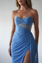 Robyn Draped Fitted Stapless Gown | Blue | Debs & Prom | Formal Gown | Oh Hello Clothing