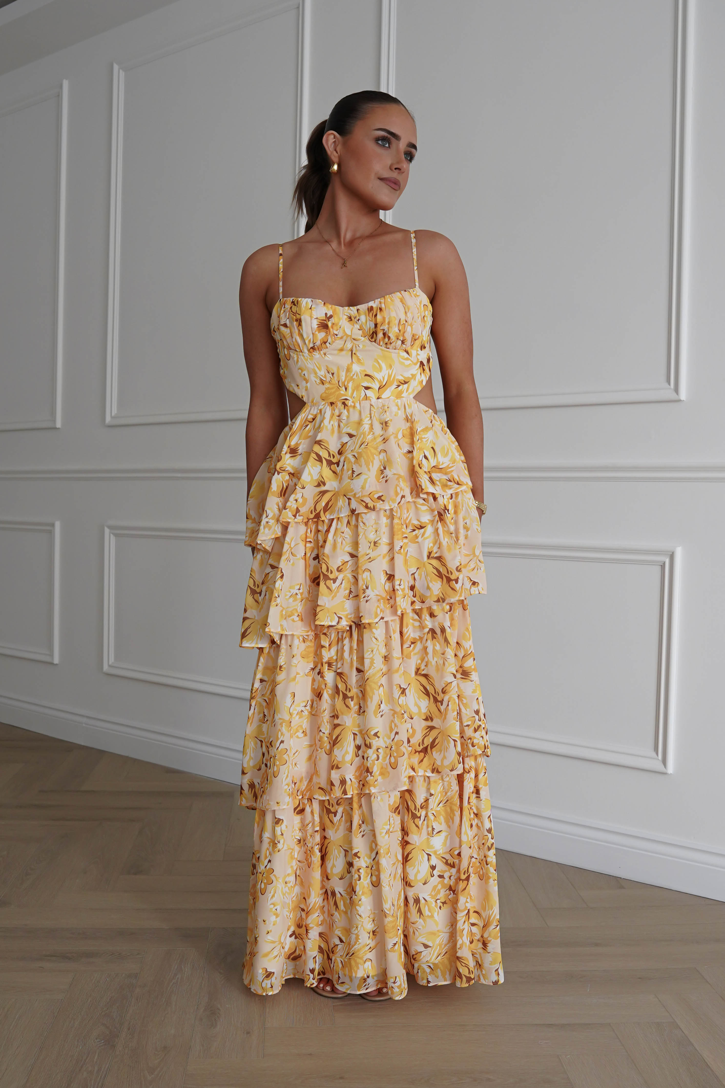 Oh Hello Clothing Women > Clothing > Dresses 1* DONE - SAMPLE- SAME STYLE AS Elouise Floral Tiered Maxi Dress Yellow(Copy)