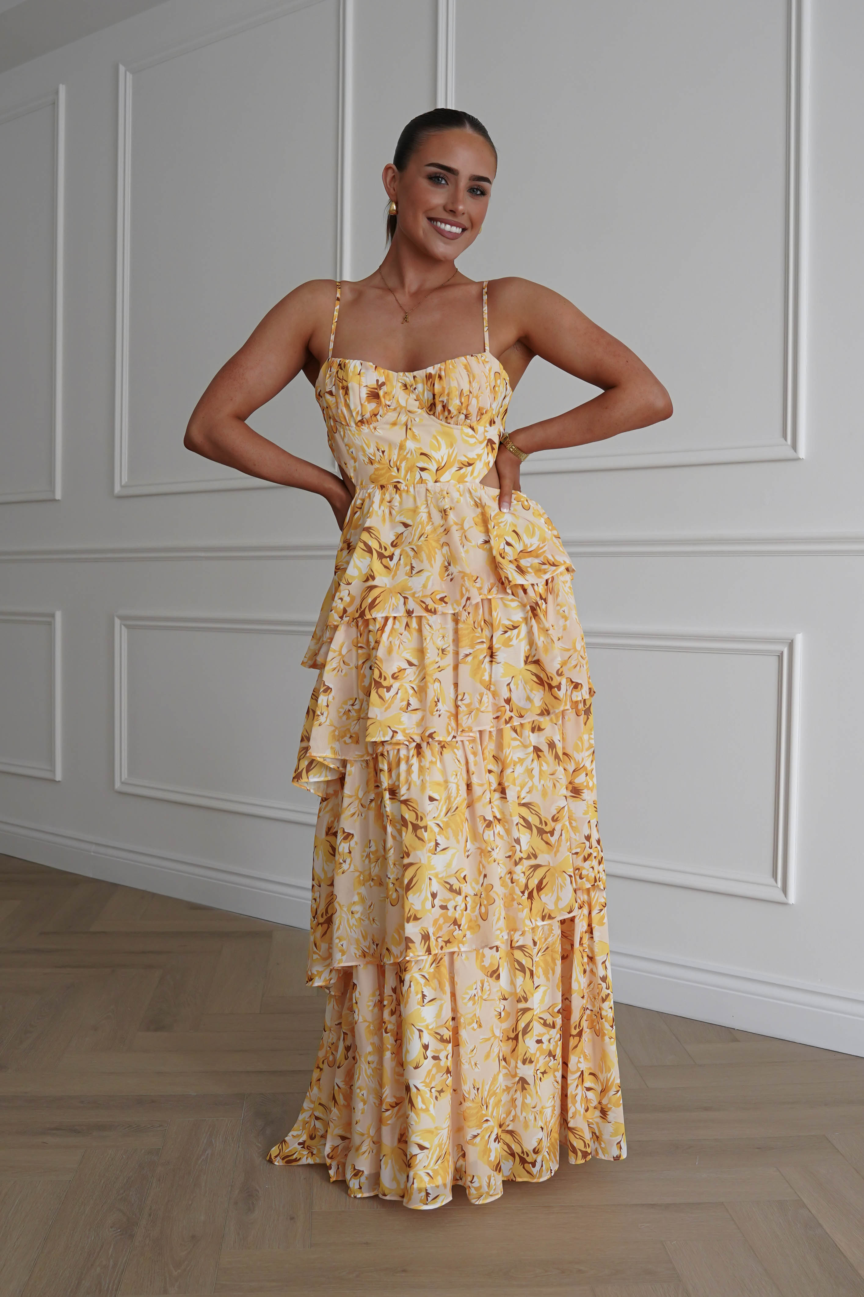 Oh Hello Clothing Women > Clothing > Dresses 1* DONE - SAMPLE- SAME STYLE AS Elouise Floral Tiered Maxi Dress Yellow(Copy)