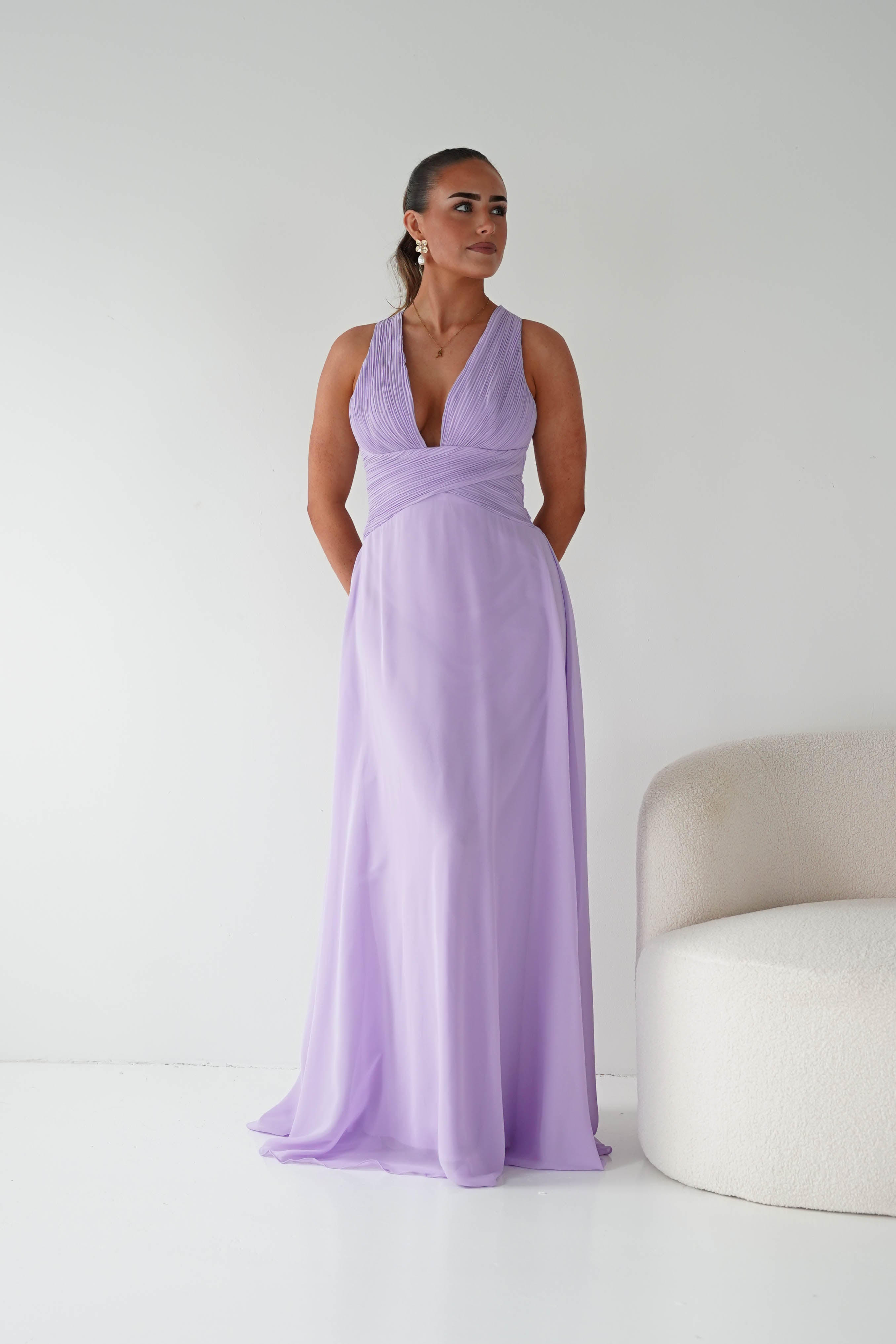 Oh Hello Clothing Women > Clothing > Dresses 1*DONE- Sara A-Line Chiffon Maxi Dress | LAVENDER