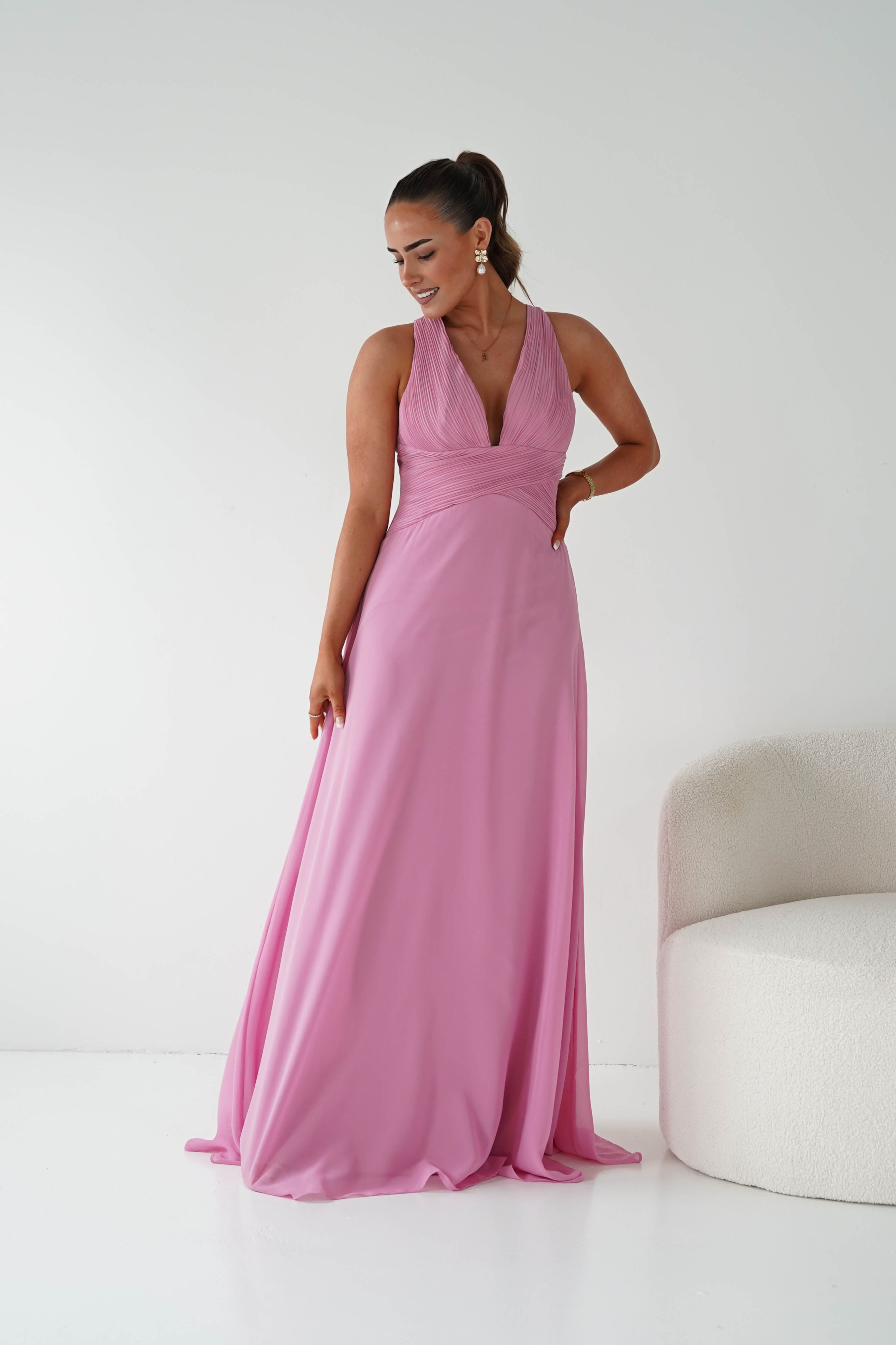 Oh Hello Clothing Women > Clothing > Dresses 1*DONE- Sara A-Line Chiffon Maxi Dress | PINK