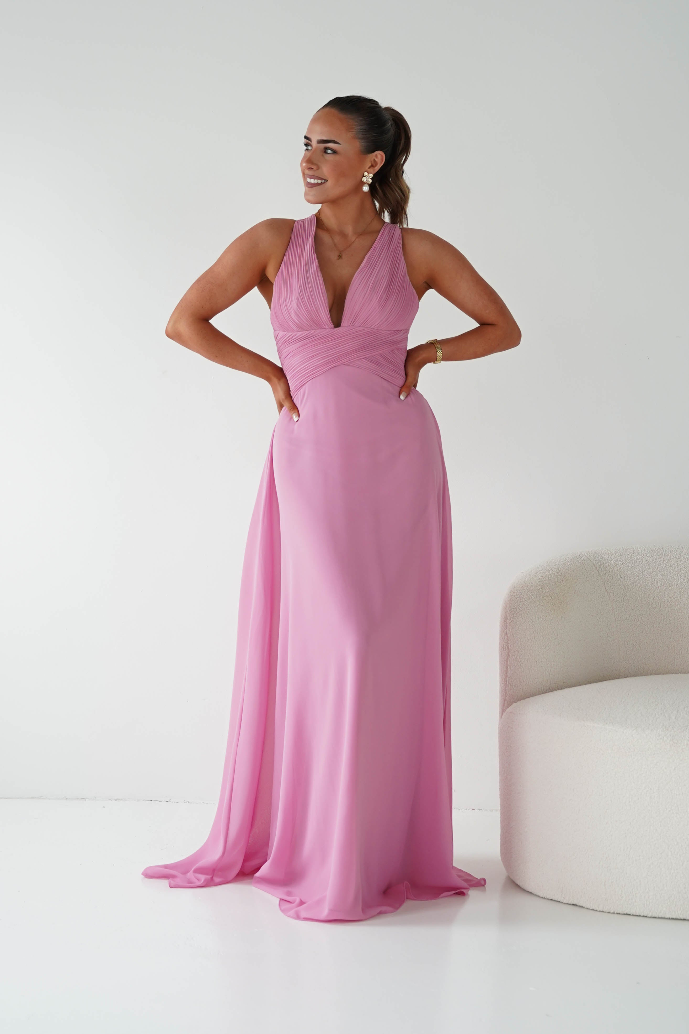 Oh Hello Clothing Women > Clothing > Dresses 1*DONE- Sara A-Line Chiffon Maxi Dress | PINK
