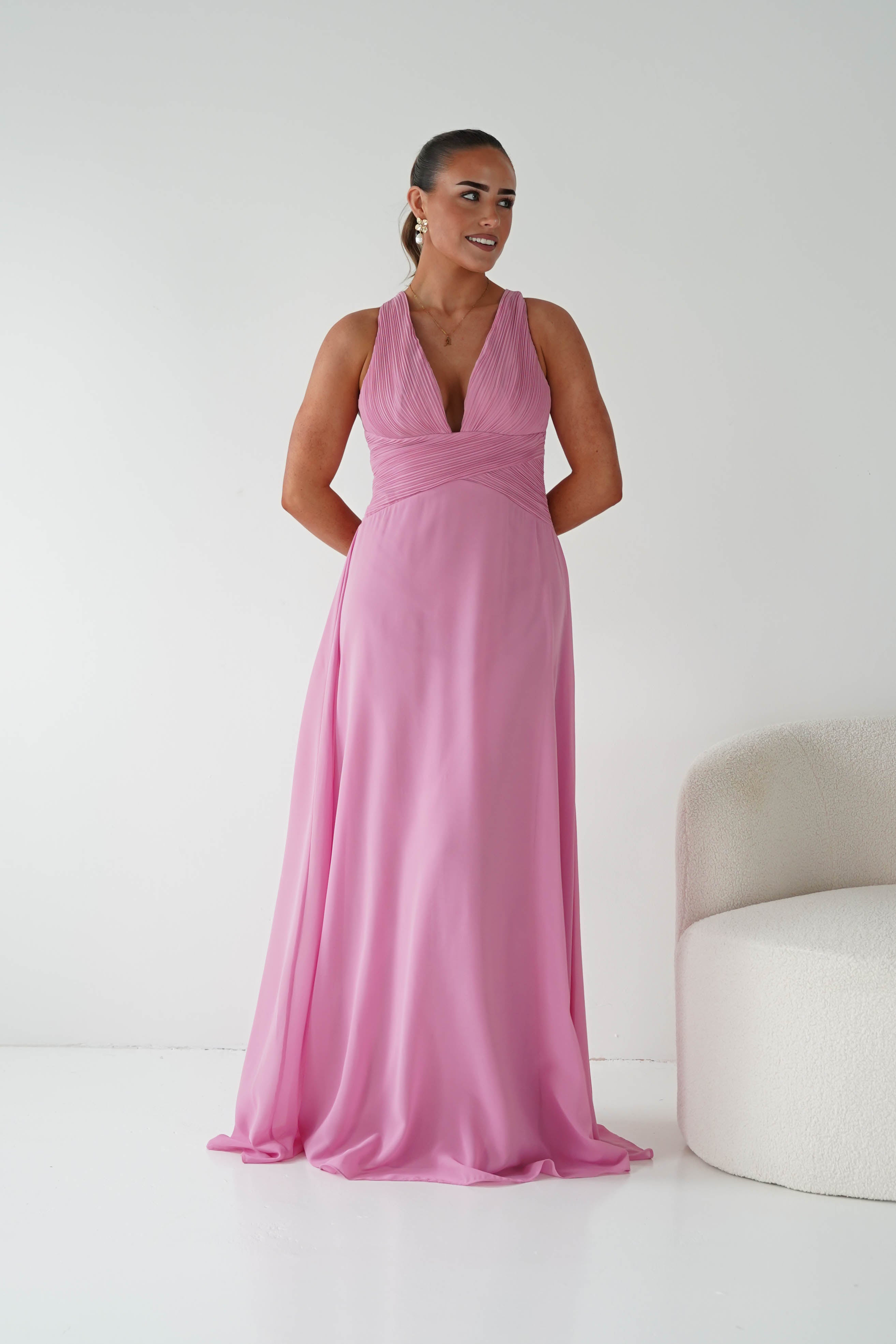 Oh Hello Clothing Women > Clothing > Dresses 1*DONE- Sara A-Line Chiffon Maxi Dress | PINK