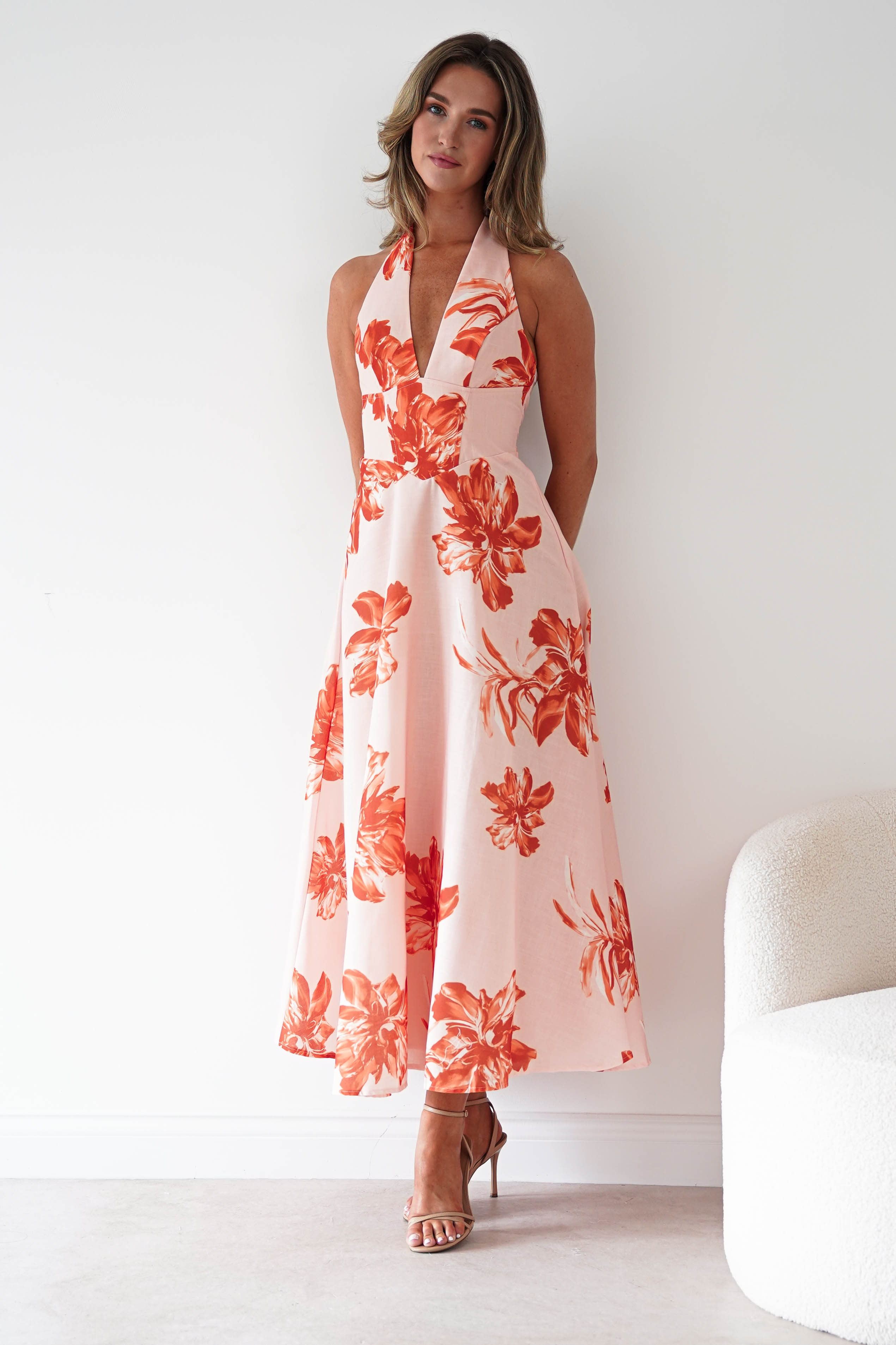 Oh Hello Clothing Women > Clothing > Dresses 1*DONE-sasha-64784d01-orange halter neck dress
