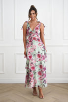 Oh Hello Clothing Women > Clothing > Dresses 1*DONE -SASHA-65023J01-SAGE AND FLORAL ROSE Print Tiered Maxi Dress