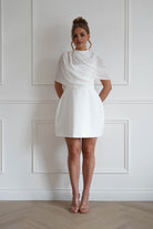 Oh Hello Clothing Women > Clothing > Dresses 1*Done- Sasha-KA0226J03- white mini dress with a sheer chiffon overlay (Copy)