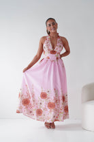 Oh Hello Clothing Women > Clothing > Dresses 1*DONE -SASHA-Pink Floral halter Maxi Dress-64784D05