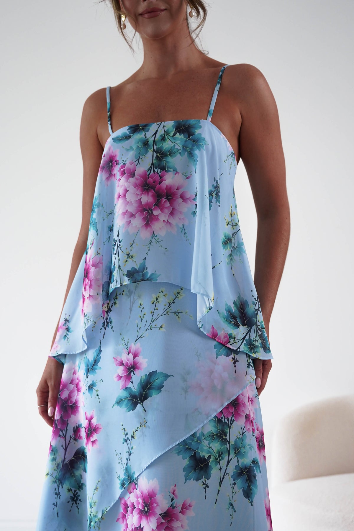 Oh Hello Clothing Women > Clothing > Dresses 1*DONE*SASHA-S65193F-Blue Floral Layered Chiffon Maxi Dress
