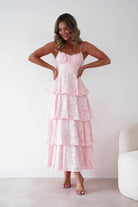Oh Hello Clothing Women > Clothing > Dresses 1*DONE-SHAREEN COLLECTION-Blush Floral Jacquard Tiered Midi Dress