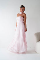 Oh Hello Clothing Women > Clothing > Dresses 1*DONE- SHAREEN COLLECTION-Blush Pink Pleated Strapless Maxi Dress with Scarf-MD08889-2