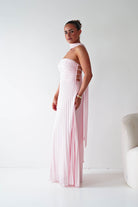 Oh Hello Clothing Women > Clothing > Dresses 1*DONE- SHAREEN COLLECTION-Blush Pink Pleated Strapless Maxi Dress with Scarf-MD08889-2