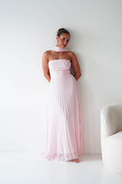Oh Hello Clothing Women > Clothing > Dresses 1*DONE- SHAREEN COLLECTION-Blush Pink Pleated Strapless Maxi Dress with Scarf-MD08889-2