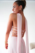 Oh Hello Clothing Women > Clothing > Dresses 1*DONE- SHAREEN COLLECTION-Blush Pink Pleated Strapless Maxi Dress with Scarf-MD08889-2