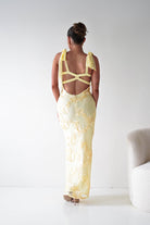 Oh Hello Clothing Women > Clothing > Dresses 1*DONE- SHAREEN COLLECTION-Butter Yellow Floral Appliqué Midi Dress -MD10126
