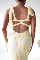 Oh Hello Clothing Women > Clothing > Dresses 1*DONE- SHAREEN COLLECTION-Butter Yellow Floral Appliqué Midi Dress -MD10126