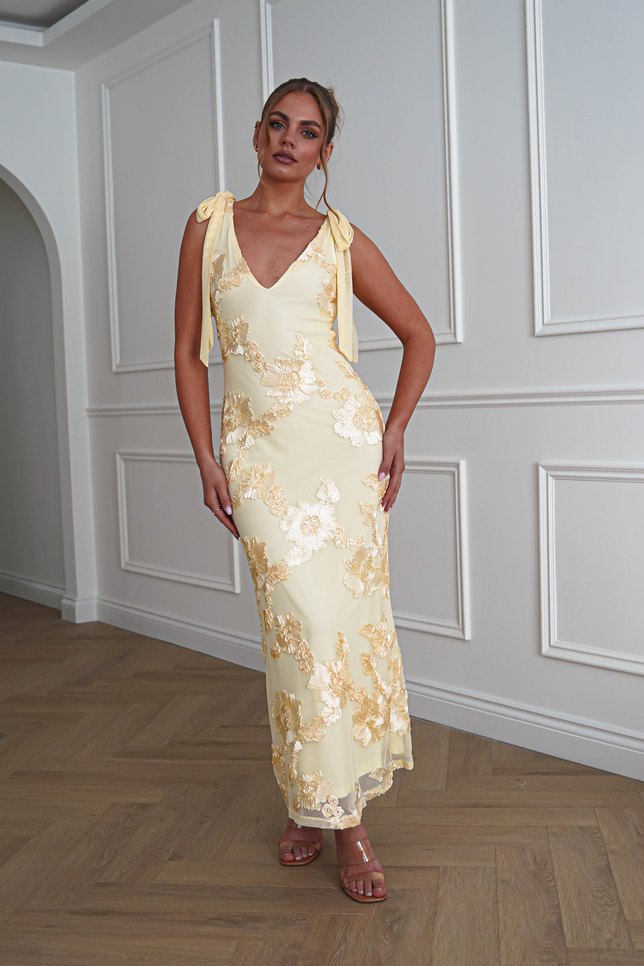 Oh Hello Clothing Dresses > Prom Dresses 1*DONE-SHAREEN-MD08965- YELLOW MESH DRESS ( LIKE THE NOAH)