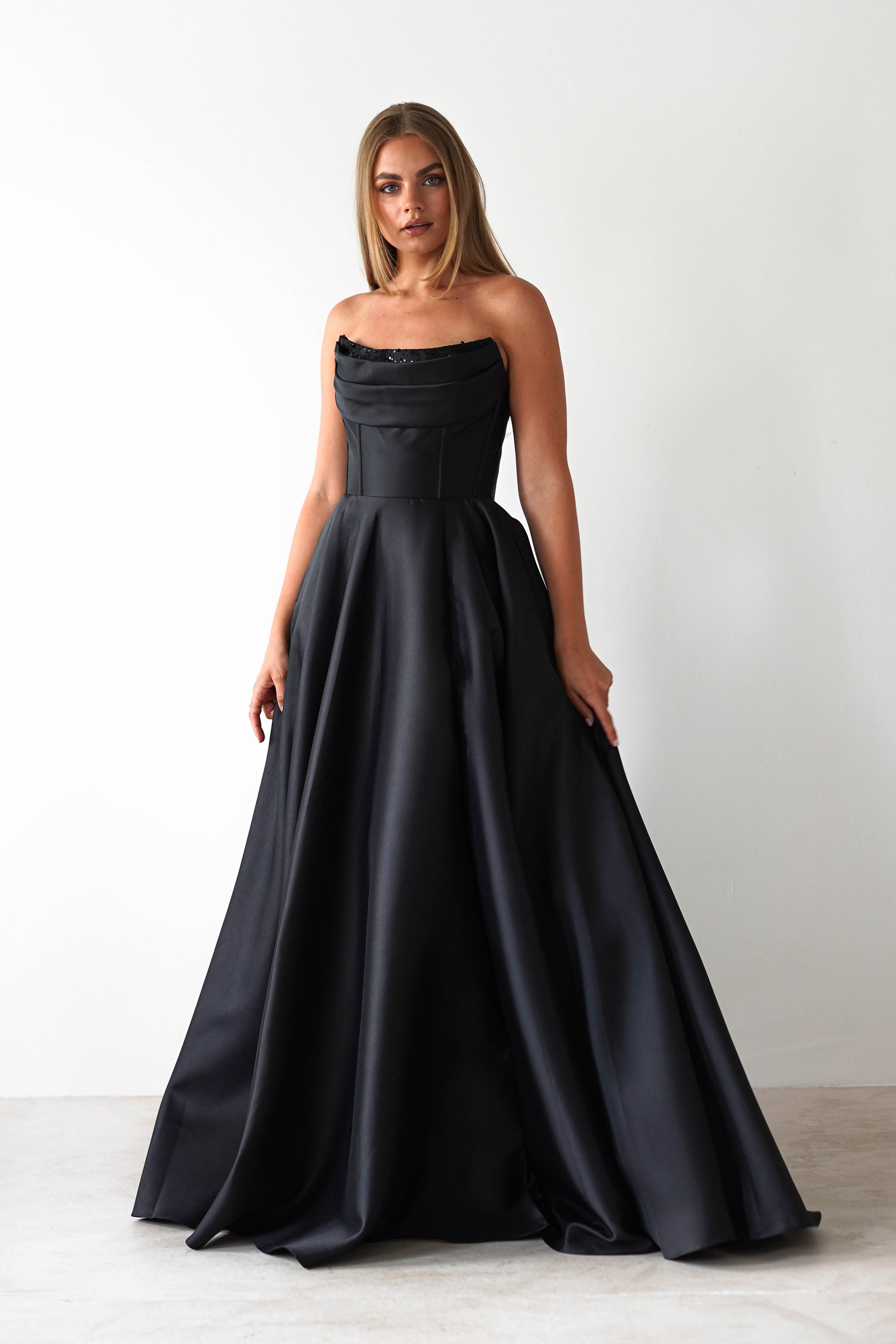 Pepper Strapless A-Line Maxi Gown | Black | Debs & Prom | Formal Gown | Oh Hello Clothing