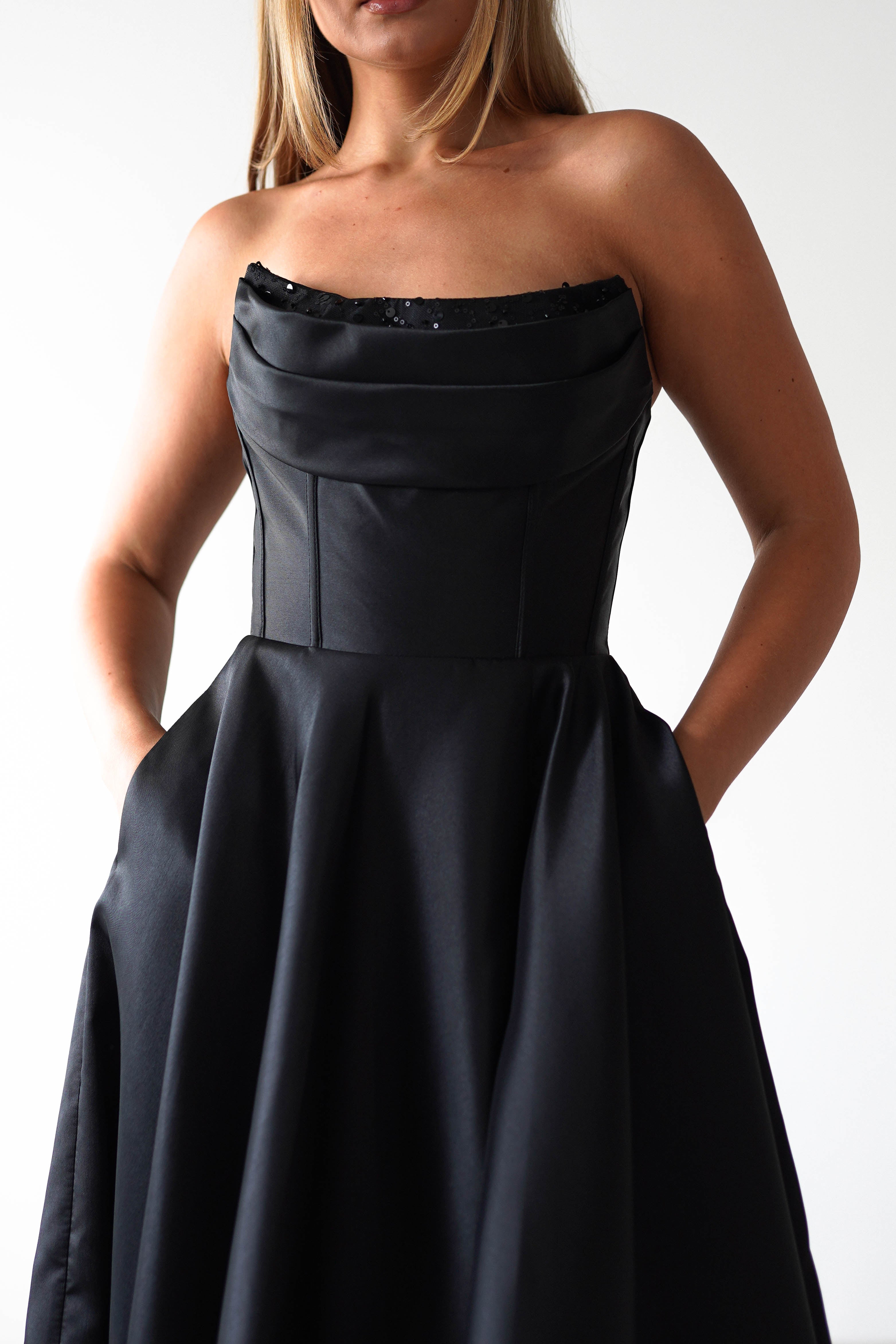 Pepper Strapless A-Line Maxi Gown | Black | Debs & Prom | Formal Gown | Oh Hello Clothing