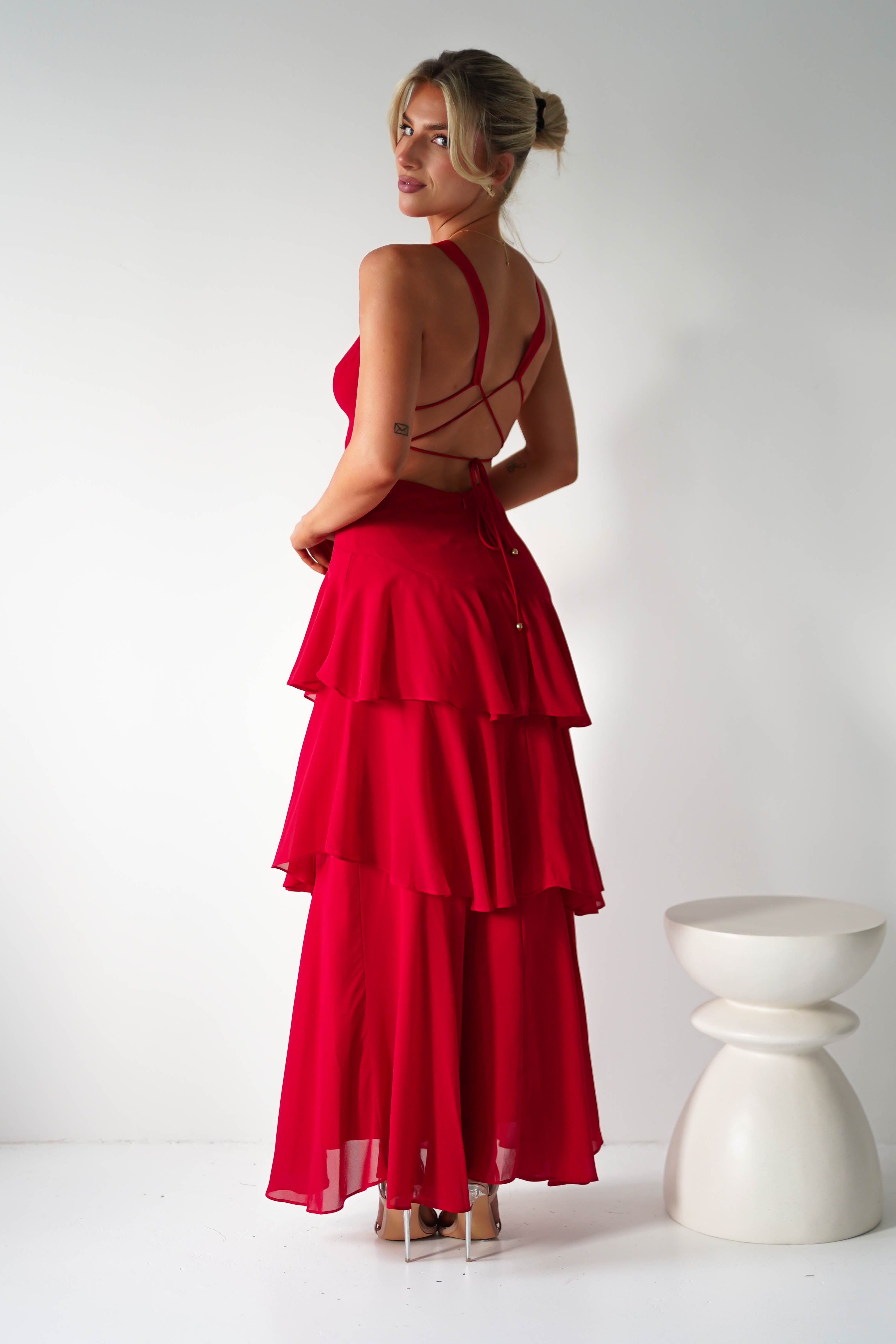 Andalusia Ruffle Maxi Dress Red | Wedding Guest Dress | Maxi | Oh Hello Clothing