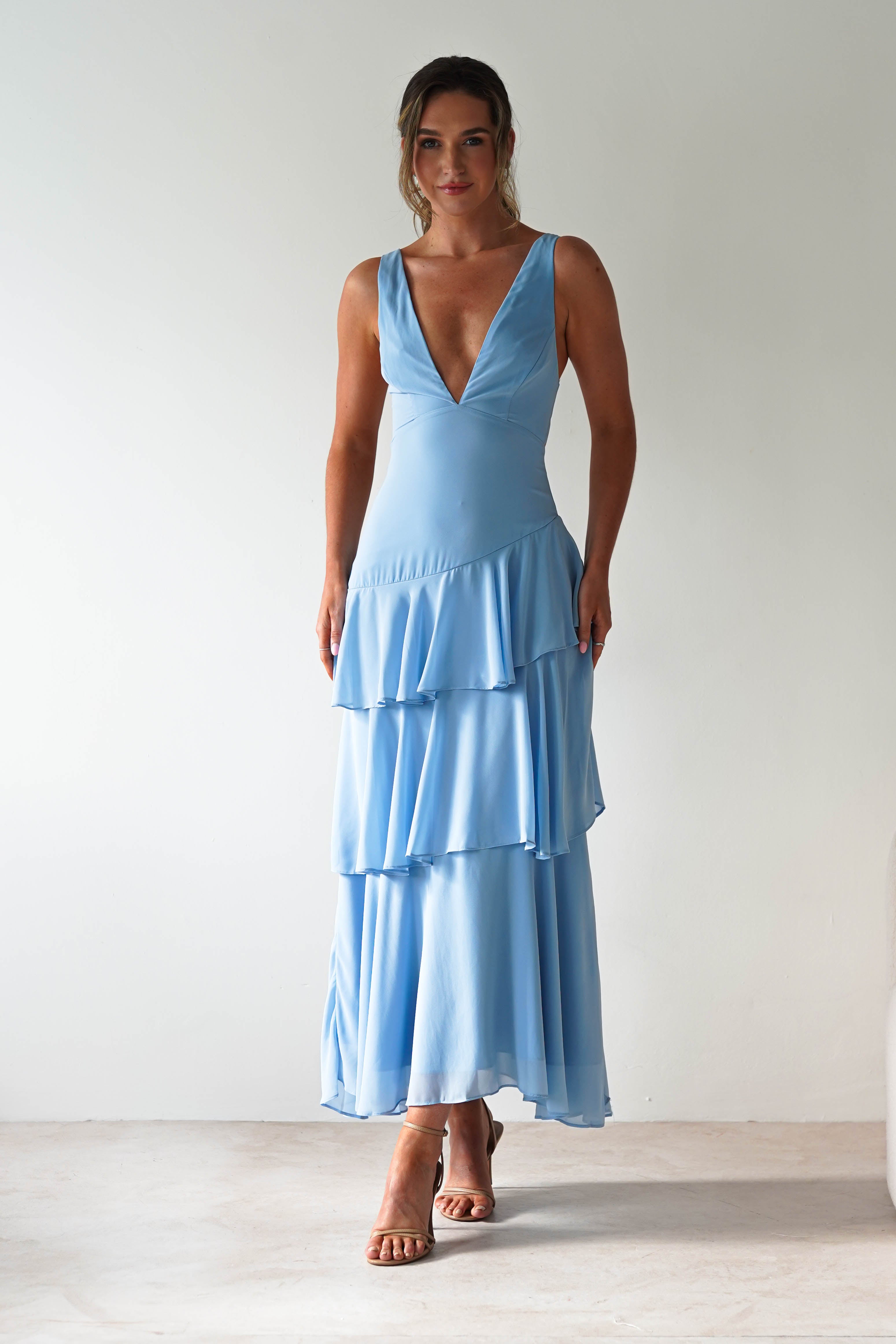 Andalusia Ruffle Maxi Dress Blue | Wedding Guest Dress | Maxi | Oh Hello Clothing
