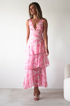 Quincy Floral Ruffle Maxi Dress Pink Print | Wedding Guest Dress | Maxi | Oh Hello Clothing