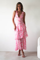 Quincy Floral Ruffle Maxi Dress Pink Print | Wedding Guest Dress | Maxi | Oh Hello Clothing