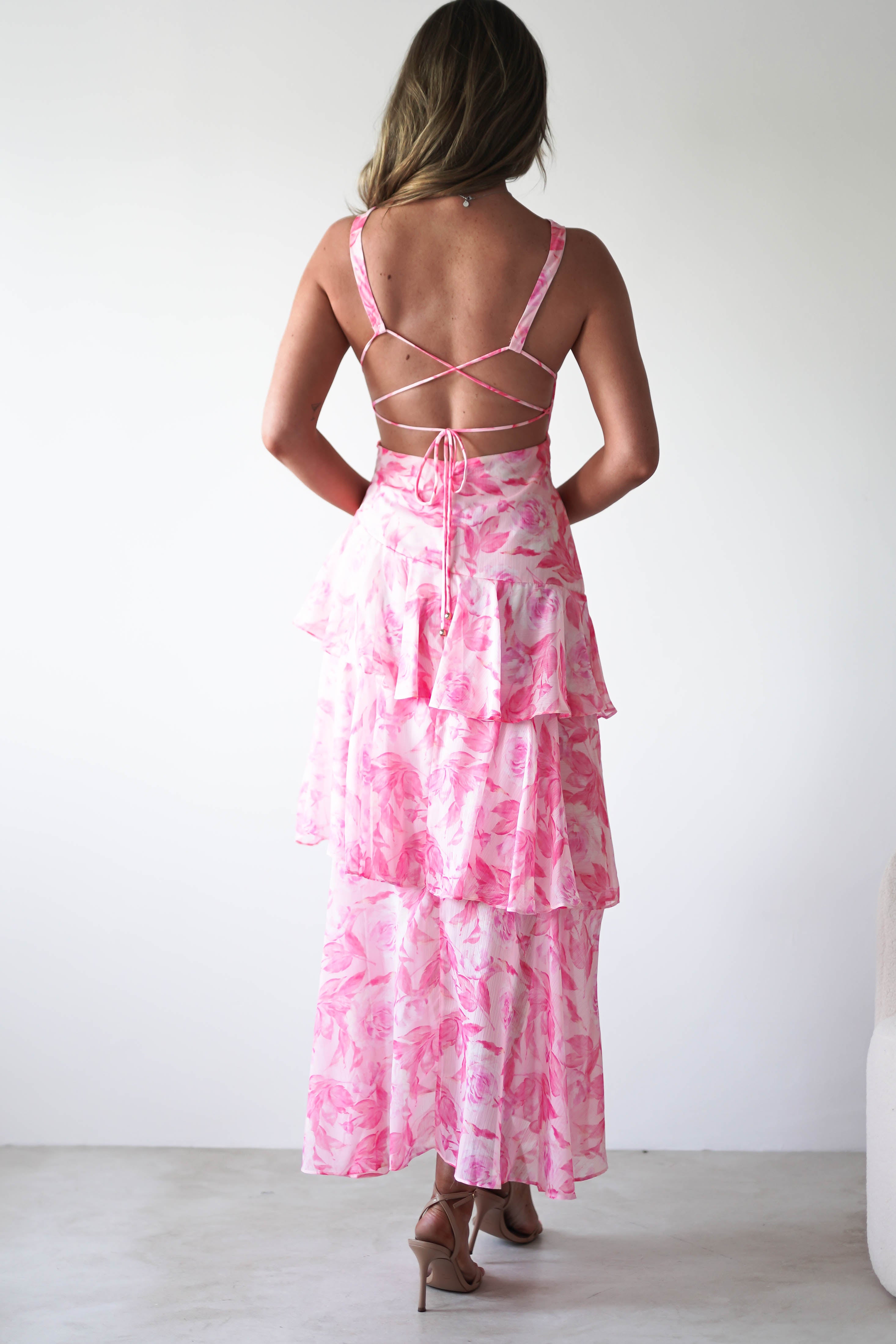 Quincy Floral Ruffle Maxi Dress Pink Print | Wedding Guest Dress | Maxi | Oh Hello Clothing
